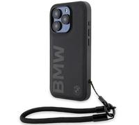 BMW Signature Leather Wordmark Cord Hard Case for iPhone 15 Pro Max 6.7" Black