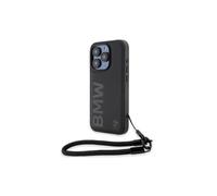 BMW Signature Leather Wordmark Cord Hard Case for iPhone15ProMax Black