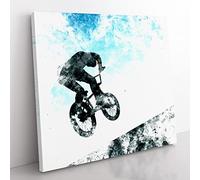 BMX Jump Watercolour Modern Canvas Wall Art Print Ready to Hang, Framed Picture for Living Room Bedroom Home Office Décor, 35x35 cm (14x14 Inch)