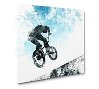 BMX Jump Watercolour Modern Canvas Wall Art Print Ready to Hang, Framed Picture for Living Room Bedroom Home Office Décor, 14x14 Inch (35x35 cm)