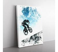Bmx Jump Watercolour Modern Canvas Wall Art Print Ready to Hang, Framed Picture for Living Room Bedroom Home Office Décor, 50x35 cm (20x14 Inch)