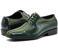 BMY Men's Striped Satin Matching Patent Upper Oxfords Formal Dress Shoes, Green, 9.5