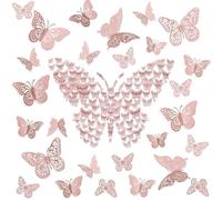 BMYUK 72 Pcs 3D Butterfly Wall Stickers 3 Styles Stereoscopic Hollow for Wedding Decorations Girls Bedroom Birthday Party Holiday Decoration Stickers (Rose Gold)