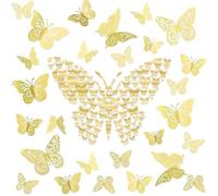 BMYUK 72 Pcs 3D Butterfly Wall Stickers 3 Styles Stereoscopic Hollow for Wedding Decorations Girls Bedroom Birthday Party Holiday Decoration Stickers (Golden)