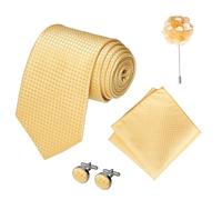 BMYUK Mens Tie and Lapel Pin Necktie Hankerchief Cufflinks Set Formal with Pocket Square Set Business Wedding Necktie Handkerchief for Men (yellow)