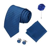 BMYUK Mens Tie and Lapel Pin Necktie Hankerchief Cufflinks Set Formal with Pocket Square Set Business Wedding Necktie Handkerchief for Men (blue)