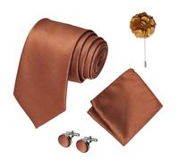 BMYUK Mens Tie and Lapel Pin Necktie Hankerchief Cufflinks Set Formal with Pocket Square Set Business Wedding Necktie Handkerchief for Men (orange)