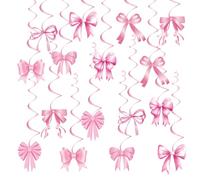 BMYUK Pink Bows Birthday Party Decoration Hanging Swirls Pre-Assembled Pink Birthday Decorations for Women Parties Baby Shower Mother's Day Valentine's Day Commitment Bachelorette Party Decor