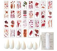 BMYUK Vampire Teeth Set 3 Sizes Fangs with 1 Tube Teeth Pellets Adhesive 30 Piece Halloween Tattoos Decorations for Cosplay Party Props Halloween Party Fangs