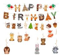BMYUK Woodland Party Supplies Animal Birthday BannerAnimals Happy Birthday Animal Themed Supplies Indoor & Outdoor DIY Party Decorations
