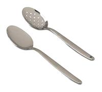 BNAZIND 2 Pack 8 inch Kunz Small Regular and Perforated Sauce Spoon Set | 18/10 Stainless Steel Silver Chef Spoon ideal for drizzling sauces, plating desserts, Dishwasher safe
