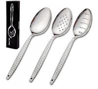 BNAZIND 3-Pack Chef Kunz Spoon | 9 Inch S.S 18/10 Silverware Set of Serving, Slotted and Perforated Spoons Perfect for Basting, Plating, Quenelle, Sauces with Non-Slip Grip
