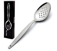 BNAZIND Chef Kunz Perforated Spoon | Silver 18/10 Stainless Steel Serving and Draining Spoon | 9 inch Basting, Quenelle, Cooking, Plating, Dinner Chef Spoons with Non-Slip Grip