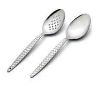 BNAZIND Chef Kunz Spoon | Pack of 2 | 9 inch 18/10 Stainless Steel Silver Plating Spoon | Non-Slip Grip Spoons for Basting, Quenelle, Serving, Sauces (Medium 2, kunz Spoon Set (2 piece)