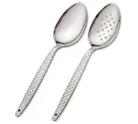 BNAZIND Chef Kunz Spoon | Pack of 2 | 9 inch 18/10 Stainless Steel Silver Plating Spoon | Non-Slip Grip Spoons for Basting, Quenelle, Serving, Sauces (Medium 2, kunz Spoon Set (2 piece)