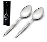 BNAZIND Chef Kunz Spoon Set | 18/10 Silver Stainless Steel Serving Sauce Spoon | 9 inch 2.5 Tbsp Basting, Quenelle, Cooking,Plating, Dinner Chef Spoons with Non-Slip Grip