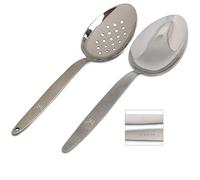 BNAZIND Kunz Perforated and Normal Set | 2 Pieces | 18/10 Stainless Steel | 9 Inch Cooking Dinner Serving Basting Quenelle Chef Spoon |