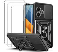 BNBUKLTD For Honor X5c Plus Case Kickstand Shockproof Ring Cover Finger Ring Kickstand Shock Absorption Ring Phone Camera Lens Cover Tempered Glass Screen Protector Black