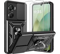 BNBUKLTD For Motorola Moto G06/G06 Power Case Kickstand Shockproof Ring Cover Finger Ring Kickstand Shock Absorption Ring Phone Camera Lens Cover Tempered Glass Screen Protector Black