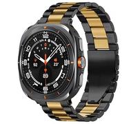BNBUKLTD For Samsung Galaxy Watch 8 Classic Ultra 1/2 2024/2025 40 44 46 47mm Strap Replacement Metal Band Wrist Adjustable Stainless Steel WIth Tool (Black/Gold, Samsung Galaxy Watch 8 Classic 46mm)
