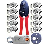 BNC Crimp Tool Set,BNC/TNC Ratched Crimp plie & Rotary Coaxial Cable Stripper with 10pcs BNC Male Crimp connectors for RG59,Red