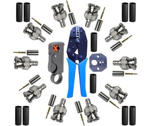 BNC Crimping Tool & RG58 BNC Connector Kit - 10-Pack BNC Male Crimp Connectors + BNC Crimper + Interchangeable Dies + Coax Stripper + Heat Shrink - for CCTV, AV Installations