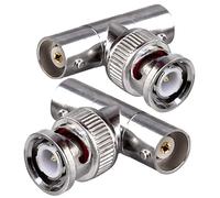 BNC Triple Tee Connector - Male to Dual Female T Shape RF Coaxial Adapter for Coaxial Cable Security CCTV DVR Camera - 3 Way Splitter Combiner 2 Pack