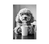 BNCEDJK Cockapoo Dog Drinking Coffee & Wearing Glasses Canvas Poster Bedroom Decor Landscape Decor Gift 12x18inch(30x45cm)