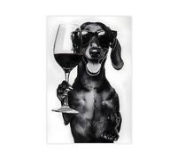 BNCEDJK Dachshund Dog Drinking Wine & Wearing Canvas Poster Bedroom Decor Landscape Decor Gift 16x24inch(40x60cm)