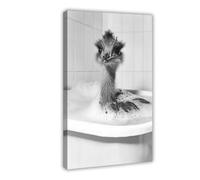 BNCEDJK Emu in The Bathtub, Funny Emu Canvas Poster Bedroom Decor Landscape Decor Gift 08x12inch(20x30cm)