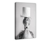 BNCEDJK Funny Bathroom Duck with A Toilet Paper Roll on Head, Canvas Poster Wall Art Print Picture Paintings 08x12inch(20x30cm)
