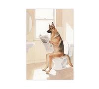 BNCEDJK German Shepherd Reading The Newspaper in The Toilet Canvas Poster Bedroom Decor Landscape Decor Gift 20x30inch(50x75cm)
