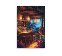 BNCEDJK Hawaiian Tiki Bar Interior Canvas Poster Wall Art Decor Print Picture Paintings for Living Room Bedroom Decoration 16x24inch(40x60cm)