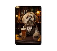 BNCEDJK Lhasa Apso Dog in The Pub Tin Sign Vintage Metal Pub Club Cafe Bar Home Wall Art Decoration Poster Retro 8x12inch(20x30cm)