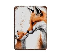 BNCEDJK Mama Fox And Little Fox, Cute Tin Sign Vintage Metal Pub Club Cafe Bar Home Wall Art Decoration Poster Retro 12x16inch(30x40cm)