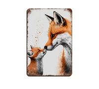 BNCEDJK Mama Fox And Little Fox, Cute Tin Sign Vintage Metal Pub Club Cafe Bar Home Wall Art Decoration Poster Retro 8x12inch(20x30cm)
