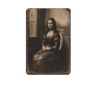 BNCEDJK Mona Lisa Sitting on Toilet Tin Sign Vintage Metal Pub Club Cafe Bar Home Wall Art Decoration Poster Retro 8x12inch(20x30cm)