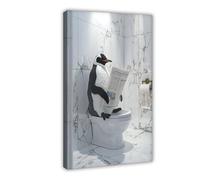 BNCEDJK Penguin Sitting on The Toilet Reading A Newspaper Canvas Poster Bedroom Decor Landscape Decor Gift 08x12inch(20x30cm)