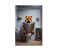 BNCEDJK Photograph of A Chow Chow Dog Reading The Newspaper on The Toilet Canvas Poster Wall Art Print Picture Paintings 12x18inch(30x45cm)
