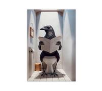 BNCEDJK Photograph of A Crow Reading The Newspaper on The Toilet Canvas Poster Bedroom Decor Landscape Decor Gift 12x18inch(30x45cm)