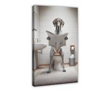BNCEDJK Photograph of A German Shorthaired Pointer Reading The Newspaper on The Toilet Canvas Poster Bedroom Decor Landscape Decor Gift 12x18inch(30x45cm)