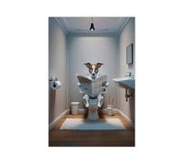 BNCEDJK Photograph of A Jack Russell Terrier Reading The Newspaper on The Toilet Canvas Poster Wall Art Print Picture Paintings 12x18inch(30x45cm)
