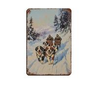 BNCEDJK Saint Bernard Dogs Pulling Men in Wooden Sleds Tin Sign Vintage Metal Pub Club Cafe Bar Home Wall Art Decoration Poster Retro 8x12inch(20x30cm)