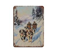 BNCEDJK Saint Bernard Dogs Pulling Men in Wooden Sleds Tin Sign Vintage Metal Pub Club Cafe Bar Home Wall Art Decoration Poster Retro 12x16inch(30x40cm)