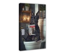 BNCEDJK Scottish Terrier on The Toilet Canvas Poster Bedroom Decor Landscape Decor Gift 12x18inch(30x45cm)