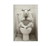 BNCEDJK Sheep Sitting on The Toilet Watching Phone Canvas Poster Wall Art Print Picture Paintings 12x18inch(30x45cm)