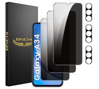 BNCHI 3 pieces for Samsung Galaxy A34 for tempered glass privacy screen and 3 pieces camera protection, 28° anti-spy, anti-fingerprint, bubble-free 9H full screen screen protector
