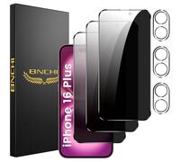 BNCHI Pack of 3 for iPhone 16 Plus for Tempered Glass Privacy Screen and 3 Pieces Camera Protection, 28° Anti-Spy, Scratch-Resistant, Bubble-Free 9H Full Screen Screen Protector 2