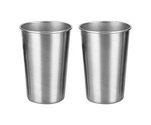 Bncxdc 2Pcs Premium Stainless Steel Cups, Reusable Metal Beer Tumbler Mug, BPA Free Mug, Stackable Pint Drinking Cups, Shatterproof Metal Cups for Children and Adults, 17oz/500ml, Silver