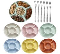 Bncxdc Snack Tray, 6 Pcs Trays with 6 Forks, Serving Platters for Parties, Reusable Plastic Serving Trays for Snacks Fruit Nibbles Dessert Candies Nuts, 6 Color
